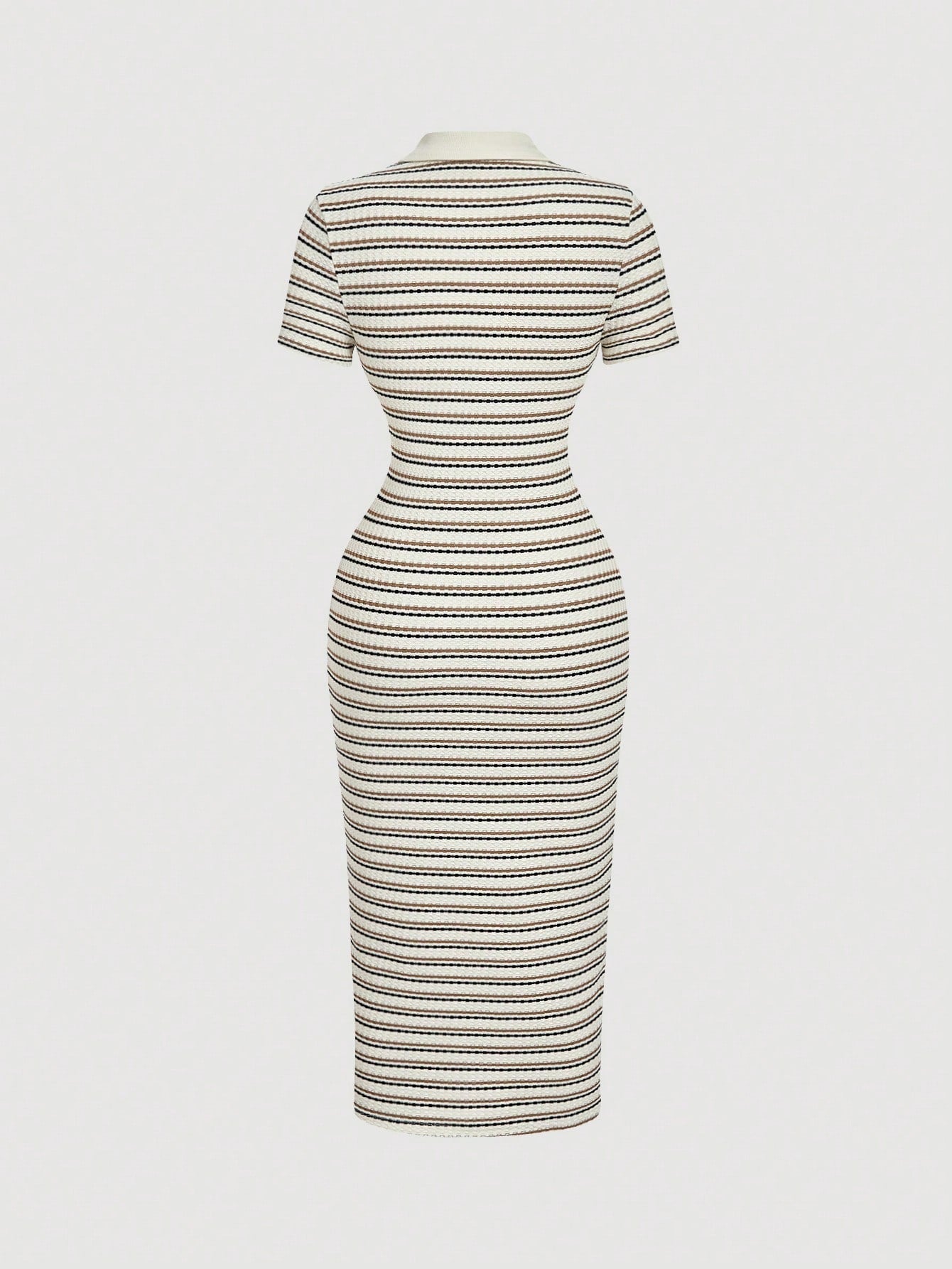 MOD Women's Blue And White Striped Polo Collar Fitted Mid-Length Dress, Summer, Casual, School, Back-To-School, Preppy Office Work Commute Teachers' Day