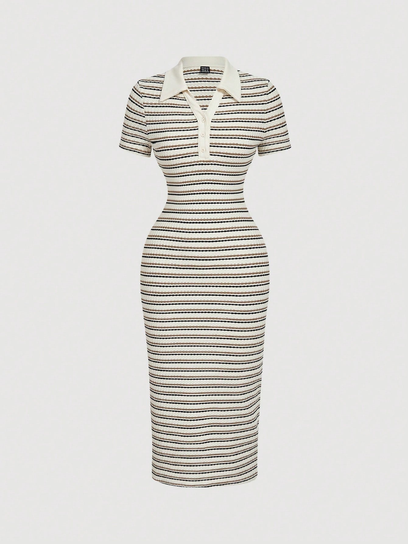 MOD Women's Blue And White Striped Polo Collar Fitted Mid-Length Dress, Summer, Casual, School, Back-To-School, Preppy Office Work Commute Teachers' Day