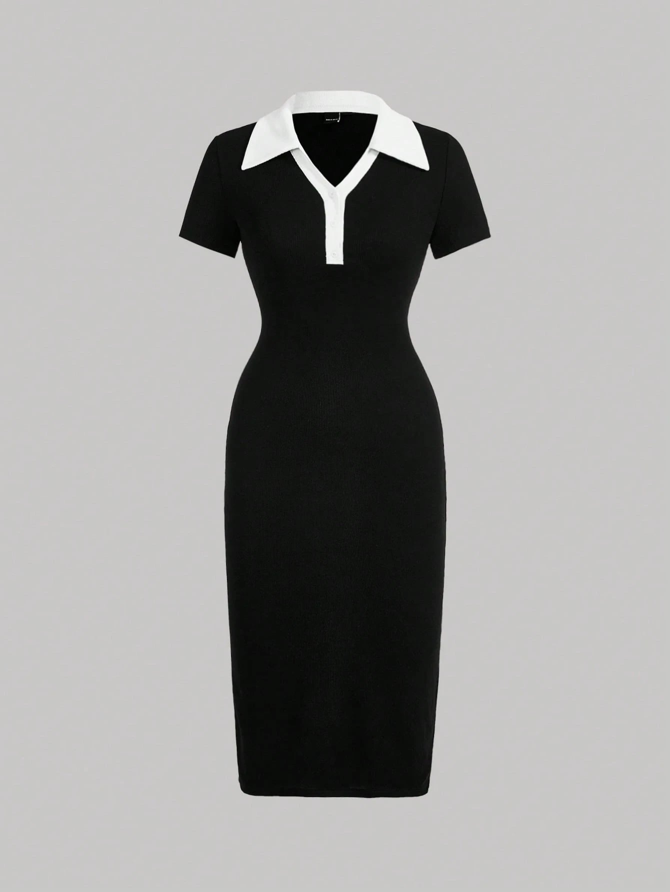 MOD Women's Blue And White Striped Polo Collar Fitted Mid-Length Dress, Summer, Casual, School, Back-To-School, Preppy Office Work Commute Teachers' Day
