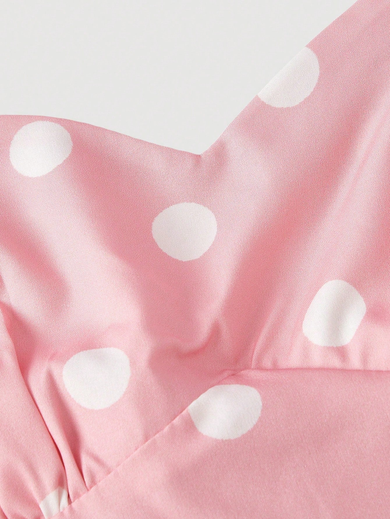 MOD Women's Pink And White Polka Dot 90s Retro Tea Party Summer Dress,Minimalist & Fashionable Bandeau Long Dress For Beach Vacation,Ceremony & Graduation