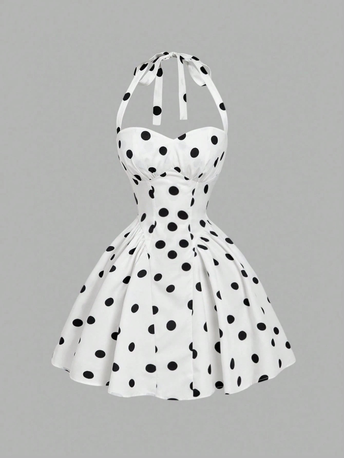 MOD Women's Pink And White Polka Dot 90s Retro Tea Party Summer Dress,Minimalist & Fashionable Bandeau Long Dress For Beach Vacation,Ceremony & Graduation