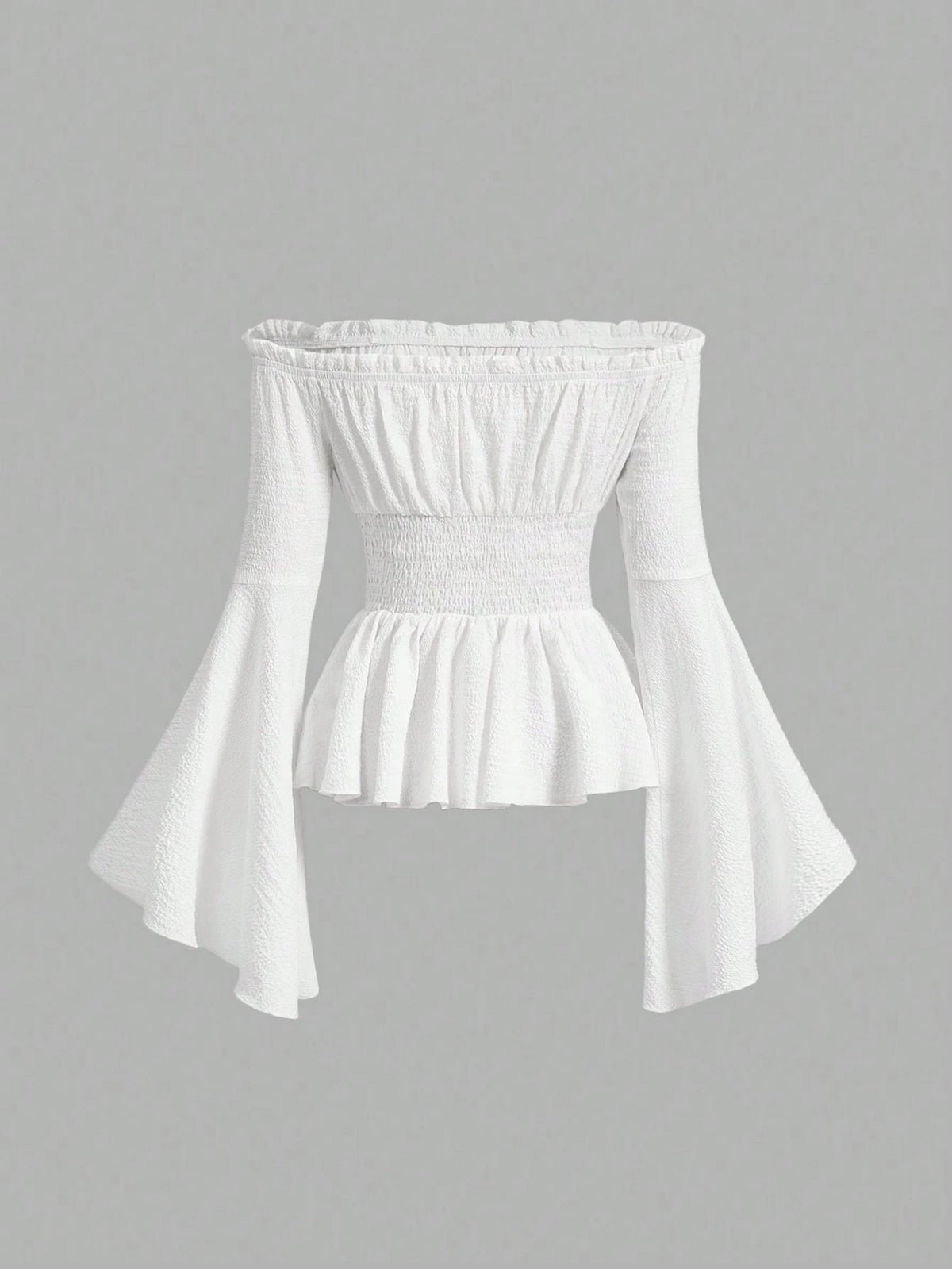 MOD Women's White And Brown Off Shoulder Lace-Up Blouse,Summer Cottage Core Long Flared Sleeve Peplum Top,Renaissance Vintage Corset Waist Photoshoot