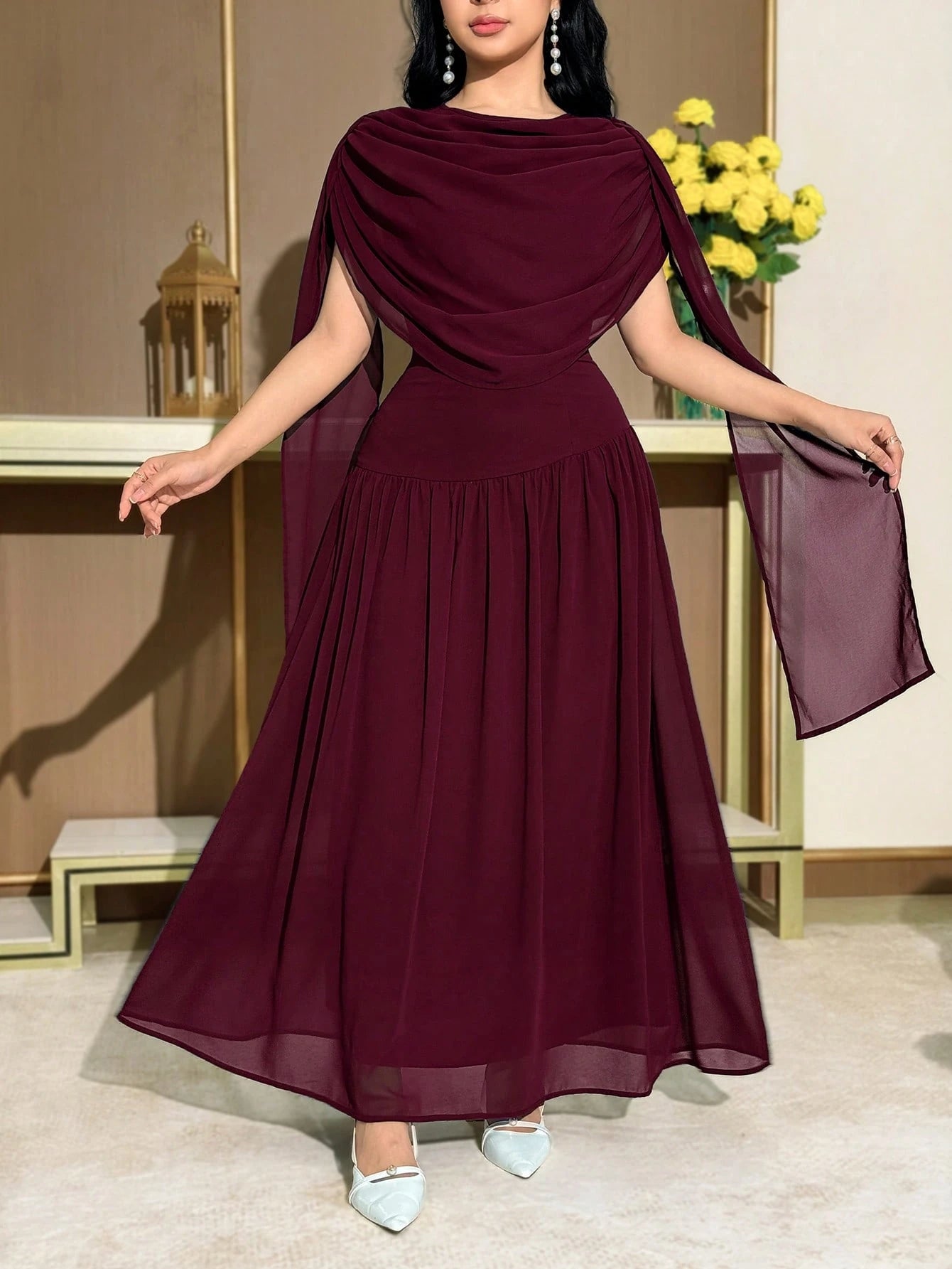 Modelyn Women's Elegant Party Solid Color Ruched Dress