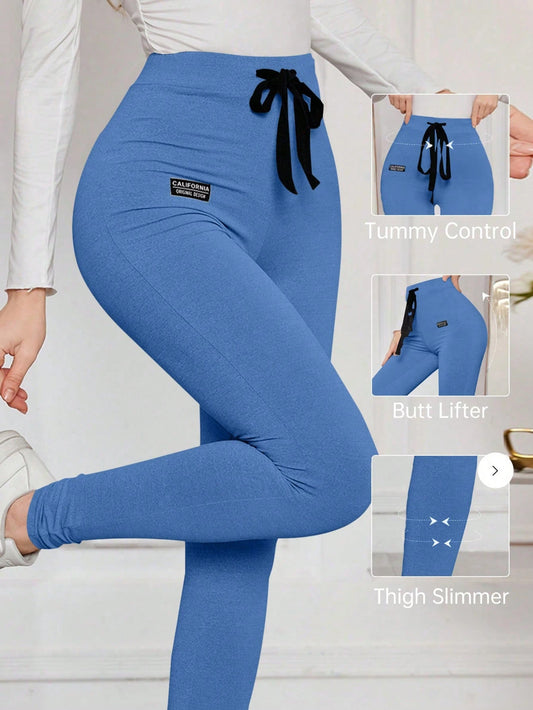 Modelyn Women's Letter Logo Drawstring Tight Stretch Leggings Fall Cloth For Women