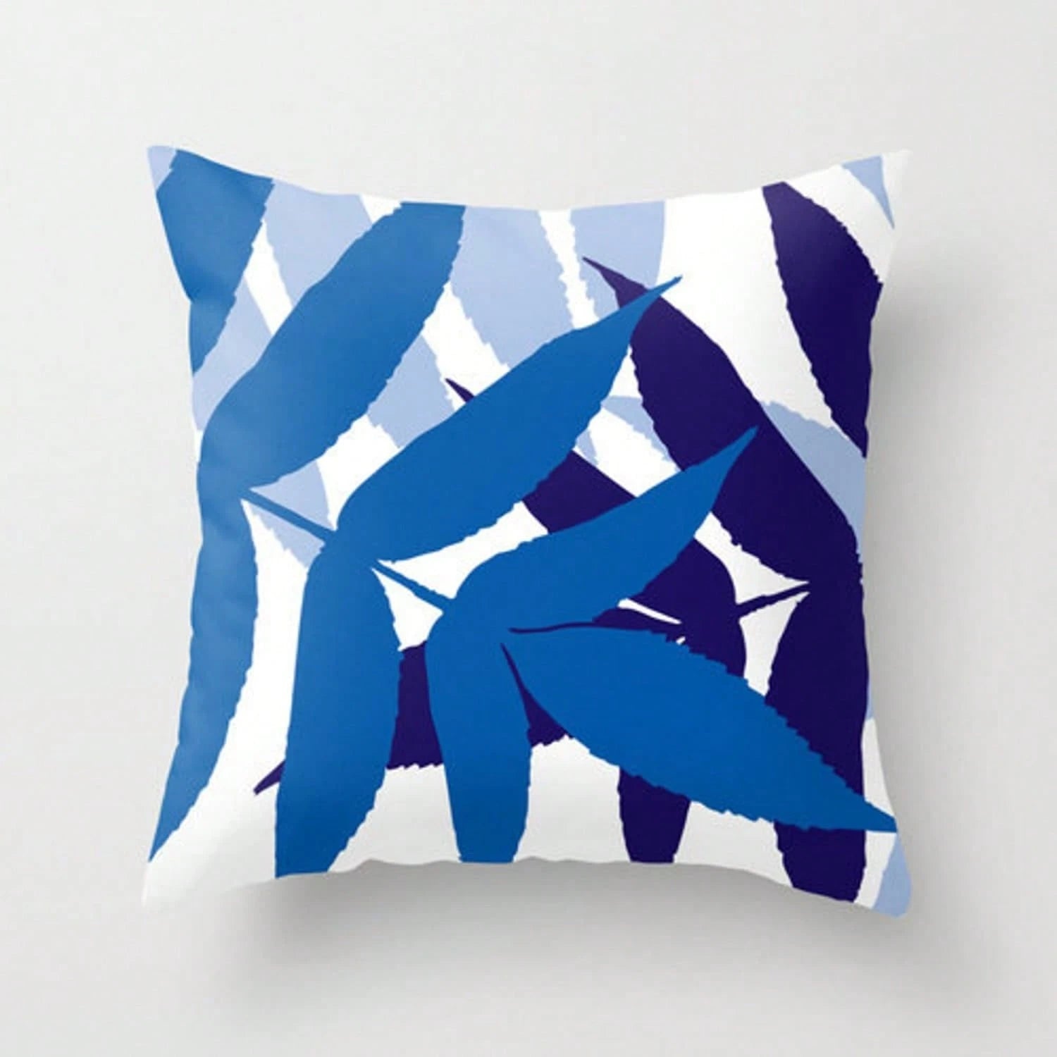 Modern Botanil Leaf Pillow With Insert- Cobalt Royal Navy Blue- Modern Home Dr-.