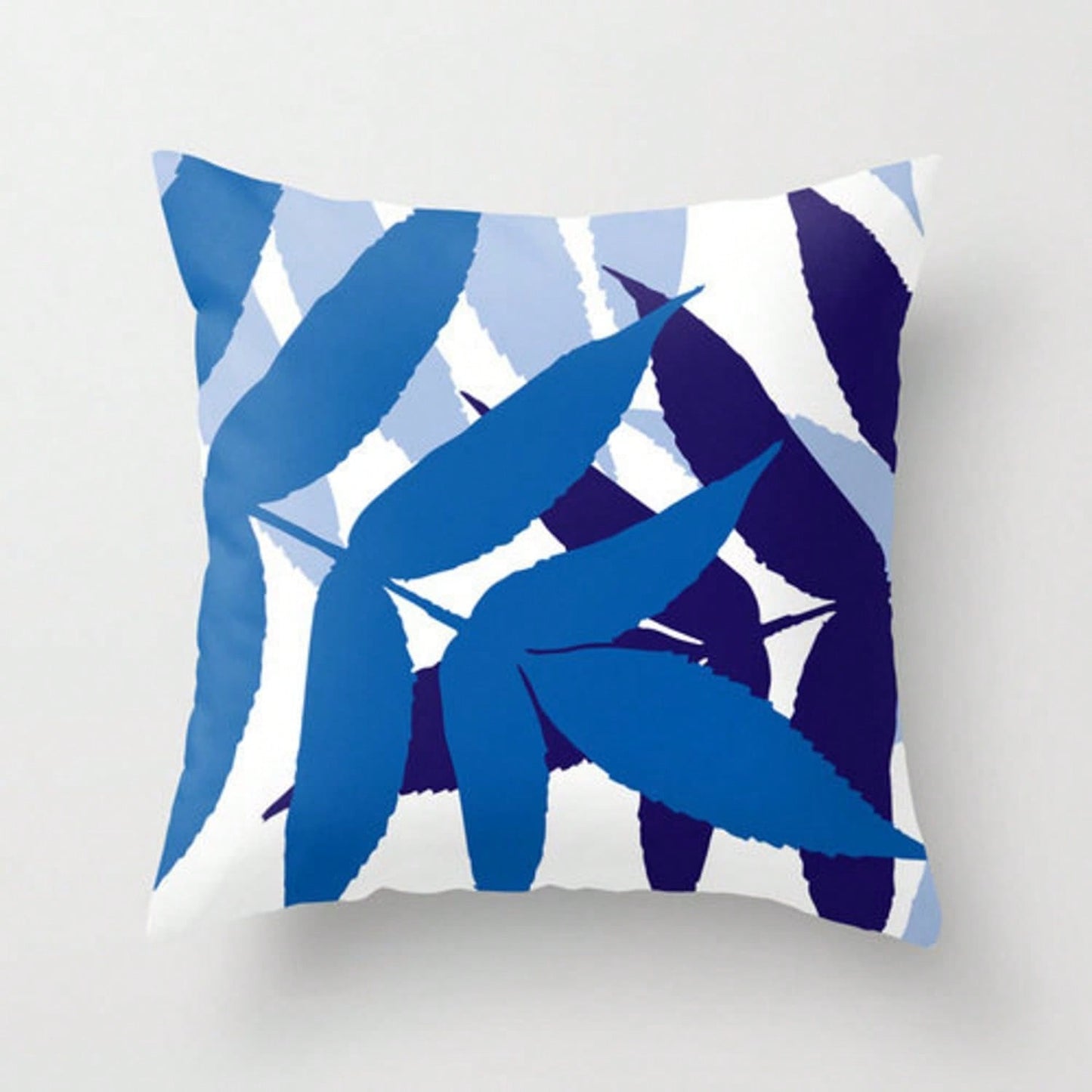 Modern Botanil Leaf Pillow With Insert- Cobalt Royal Navy Blue- Modern Home Dr-.