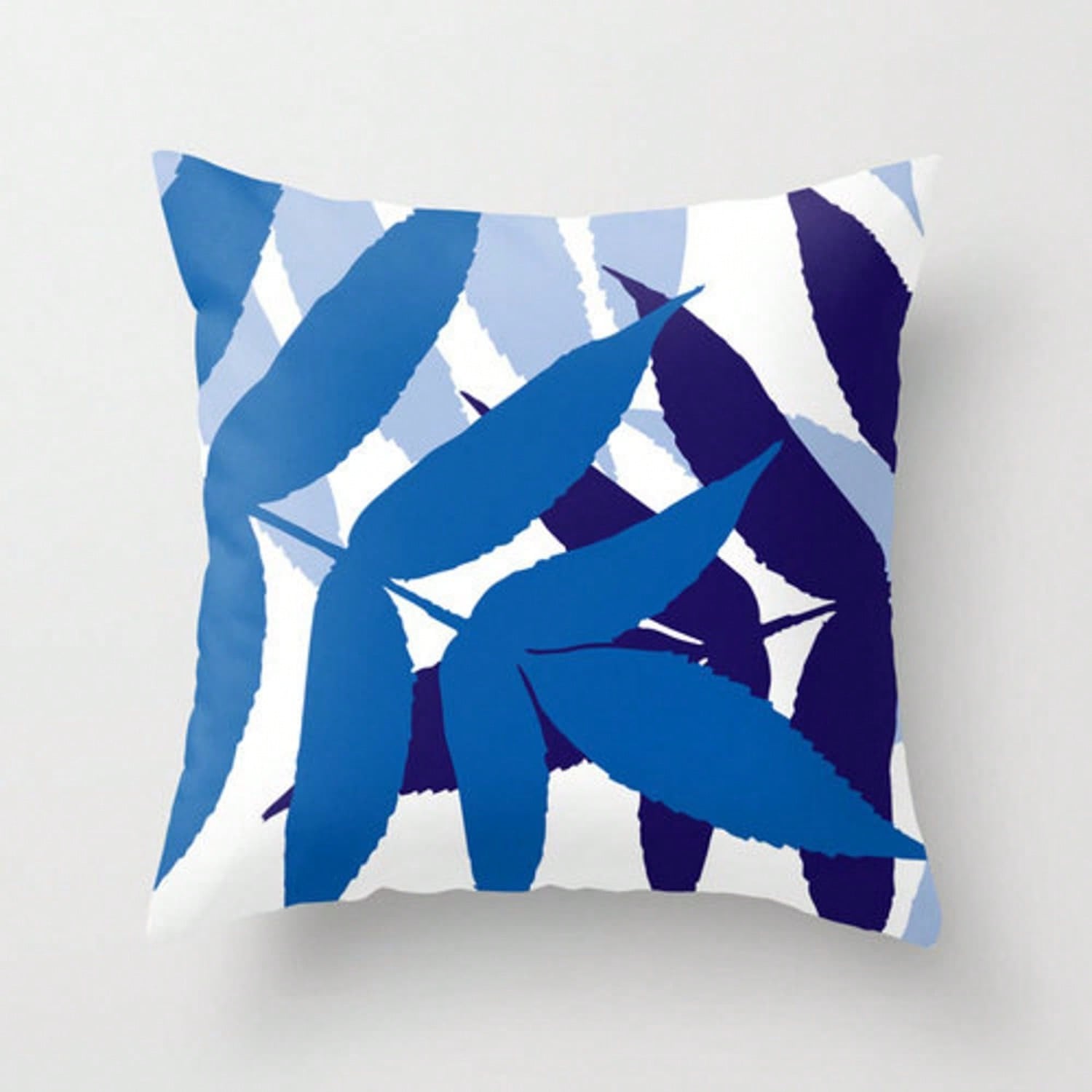 Modern Botanil Leaf Pillow With Insert- Cobalt Royal Navy Blue- Modern Home Dr-.