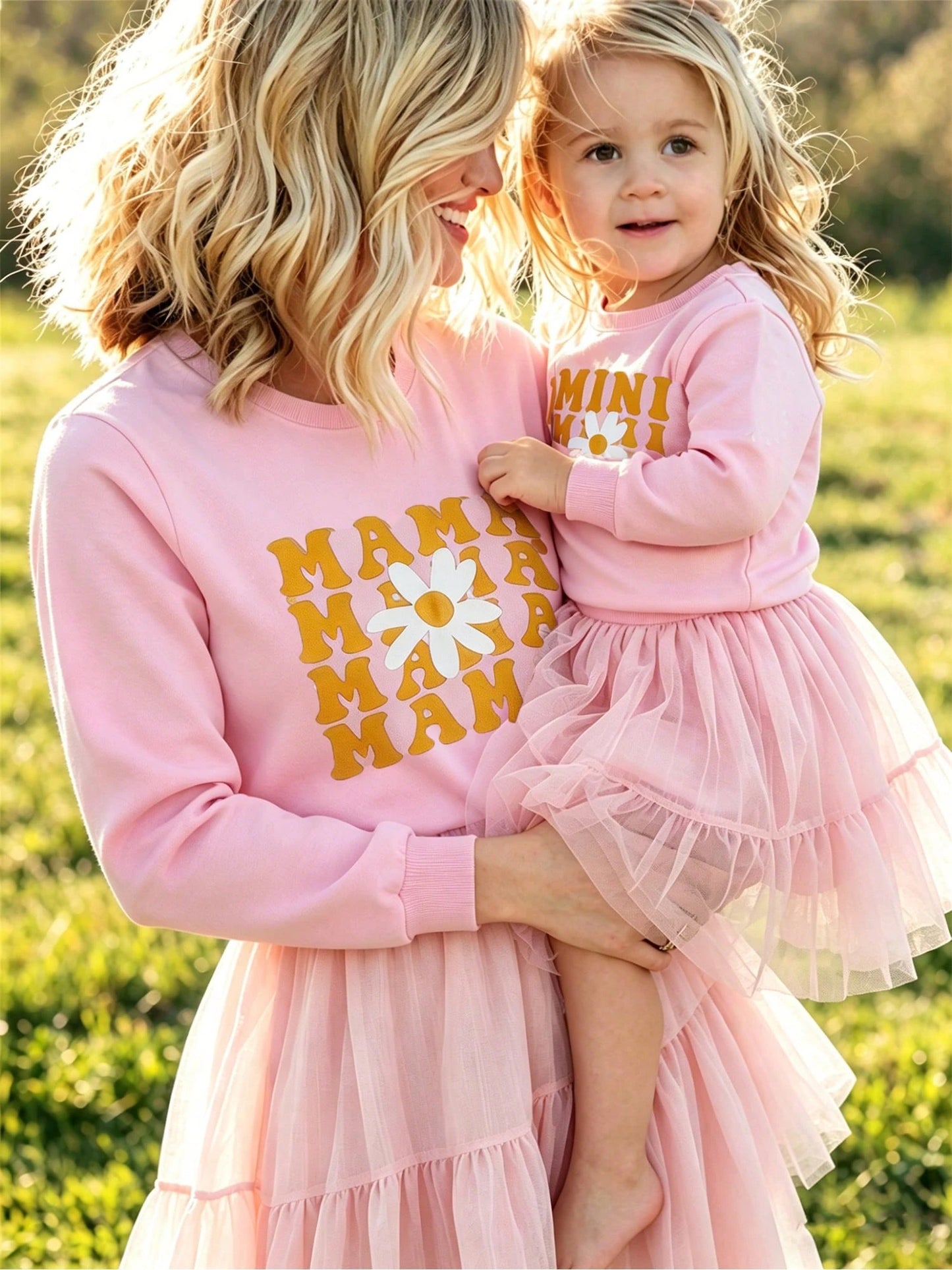 Mommy And Me Matching Outfits Christmas/Halloween Matching Sweatshirts Mama/Mini Letter And Bowknot Embroidery Long Sleeve Crewneck Pullover Shirt Blouse Top Mom And Daughter Matching Holiday Party Cl