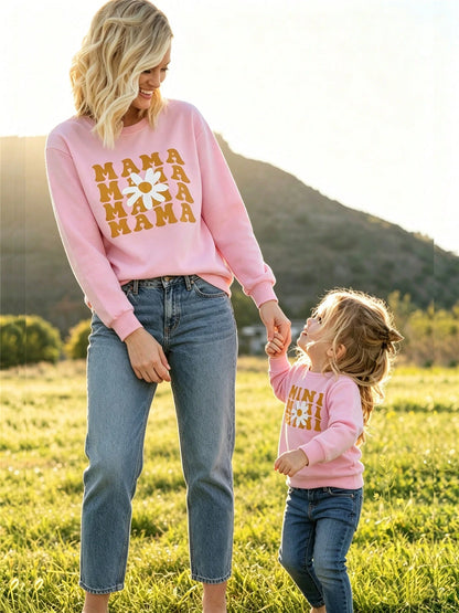 Mommy And Me Matching Outfits Christmas/Halloween Matching Sweatshirts Mama/Mini Letter And Bowknot Embroidery Long Sleeve Crewneck Pullover Shirt Blouse Top Mom And Daughter Matching Holiday Party Cl