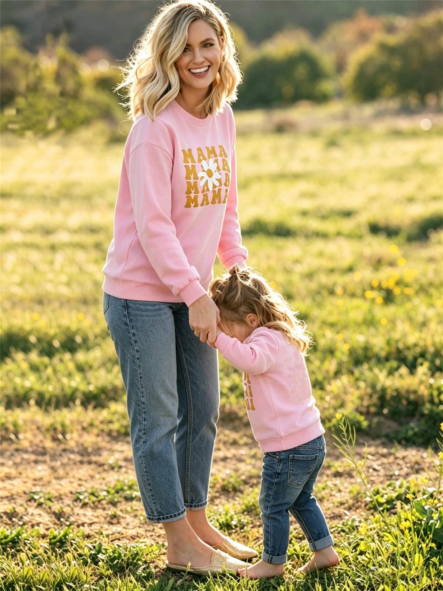 Mommy And Me Matching Outfits Christmas/Halloween Matching Sweatshirts Mama/Mini Letter And Bowknot Embroidery Long Sleeve Crewneck Pullover Shirt Blouse Top Mom And Daughter Matching Holiday Party Cl