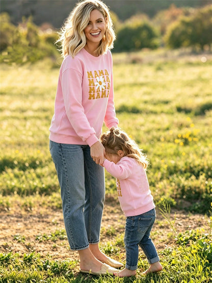 Mommy And Me Matching Outfits Christmas/Halloween Matching Sweatshirts Mama/Mini Letter And Bowknot Embroidery Long Sleeve Crewneck Pullover Shirt Blouse Top Mom And Daughter Matching Holiday Party Cl