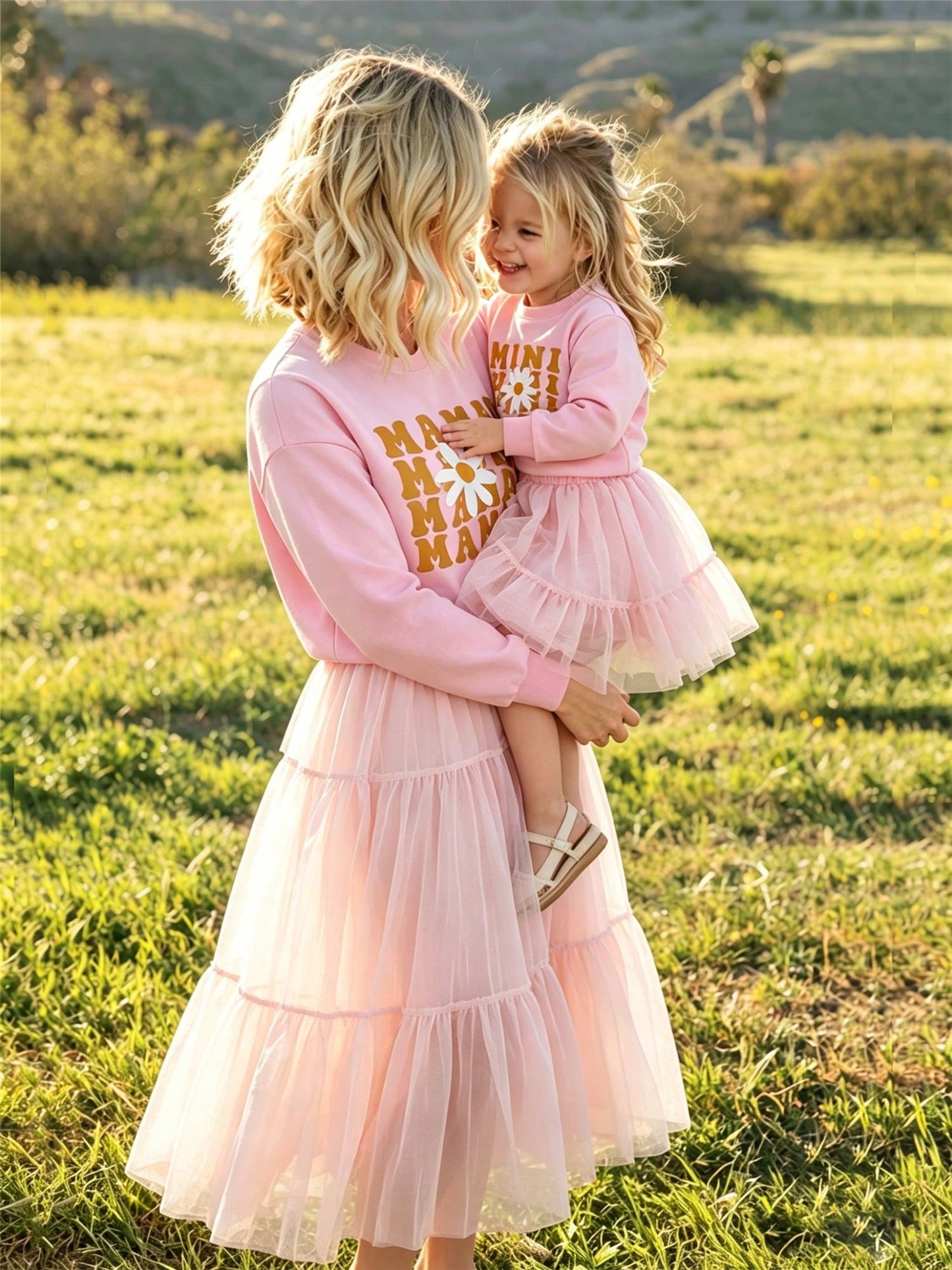 Mommy And Me Matching Outfits Christmas/Halloween Matching Sweatshirts Mama/Mini Letter And Bowknot Embroidery Long Sleeve Crewneck Pullover Shirt Blouse Top Mom And Daughter Matching Holiday Party Cl