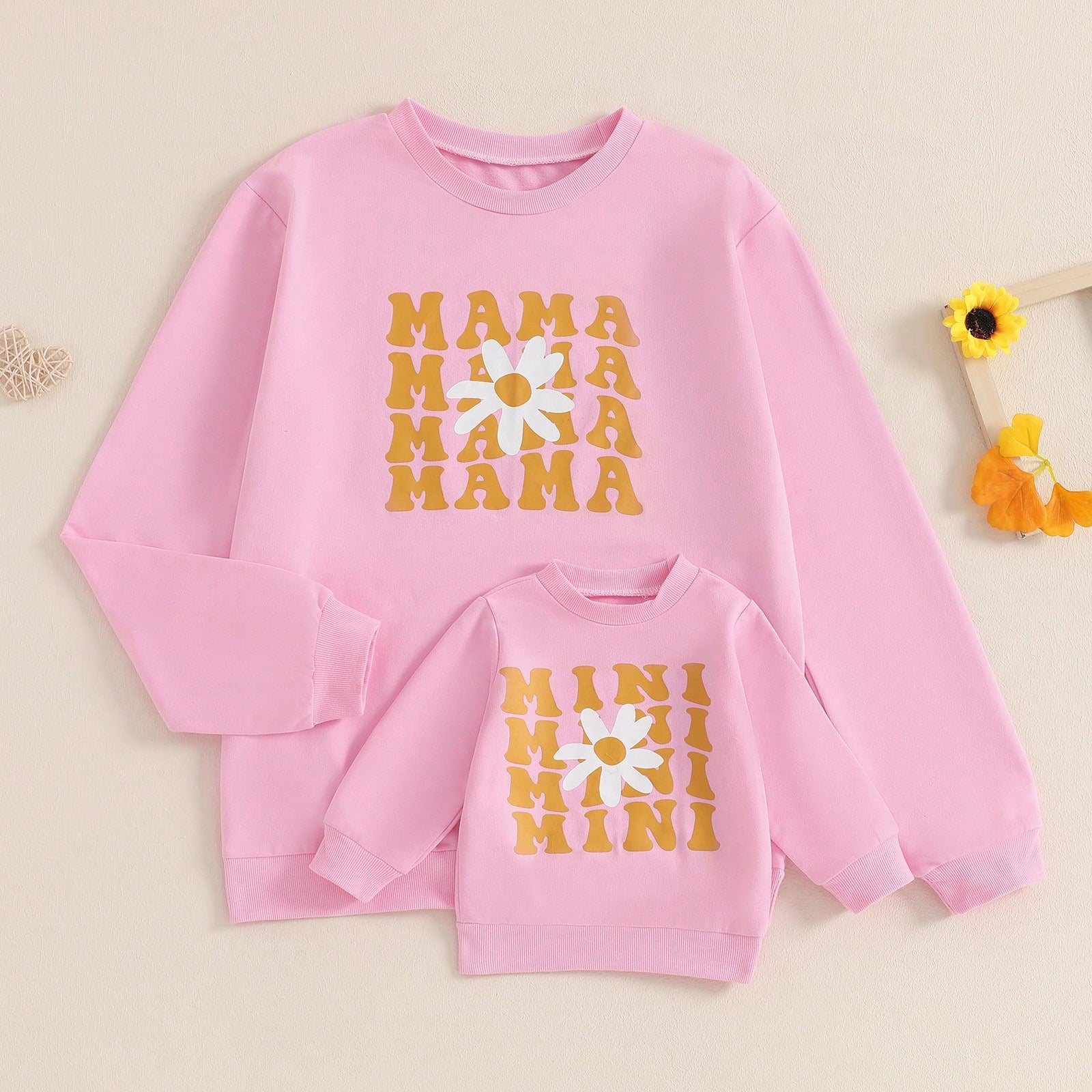 Mommy And Me Matching Outfits Christmas/Halloween Matching Sweatshirts Mama/Mini Letter And Bowknot Embroidery Long Sleeve Crewneck Pullover Shirt Blouse Top Mom And Daughter Matching Holiday Party Cl