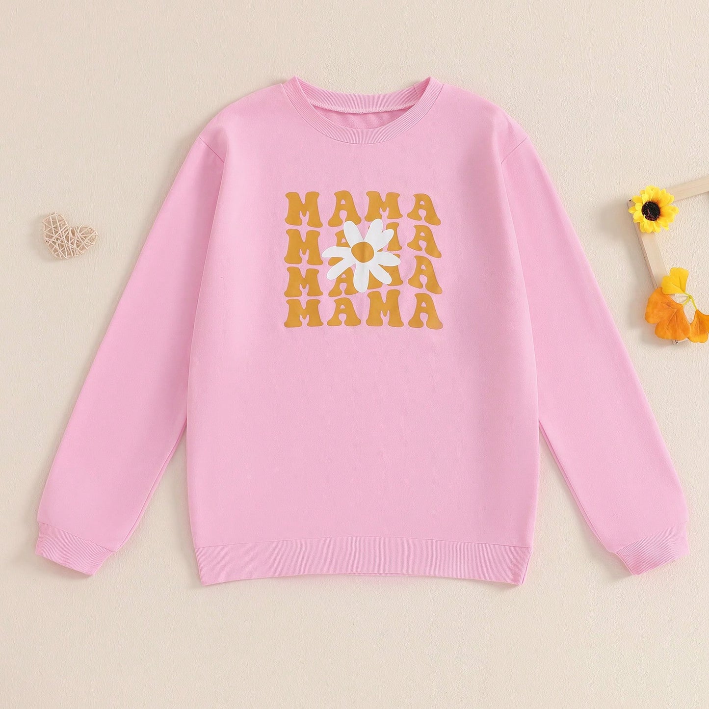 Mommy And Me Matching Outfits Christmas/Halloween Matching Sweatshirts Mama/Mini Letter And Bowknot Embroidery Long Sleeve Crewneck Pullover Shirt Blouse Top Mom And Daughter Matching Holiday Party Cl