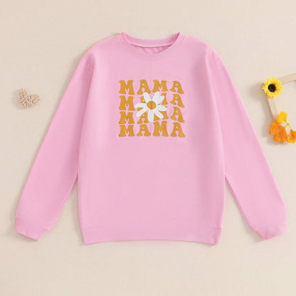 Mommy And Me Matching Outfits Christmas/Halloween Matching Sweatshirts Mama/Mini Letter And Bowknot Embroidery Long Sleeve Crewneck Pullover Shirt Blouse Top Mom And Daughter Matching Holiday Party Cl