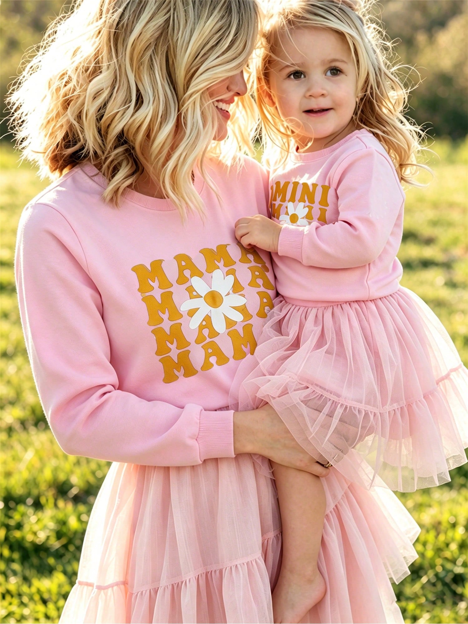 Mommy And Me Matching Outfits Christmas/Halloween Matching Sweatshirts Mama/Mini Letter And Bowknot Embroidery Long Sleeve Crewneck Pullover Shirt Blouse Top Mom And Daughter Matching Holiday Party Cl