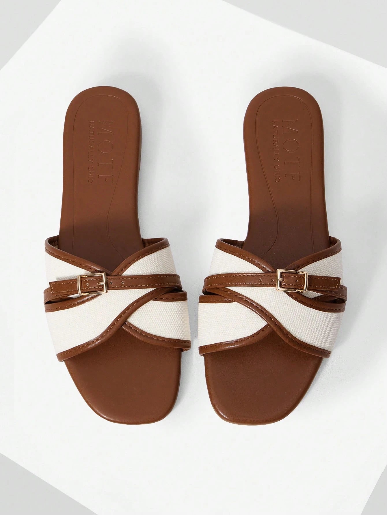 MOTF LADIES SWEET COLOUR MATCHING BUCKLE BROWN FLAT SANDALS