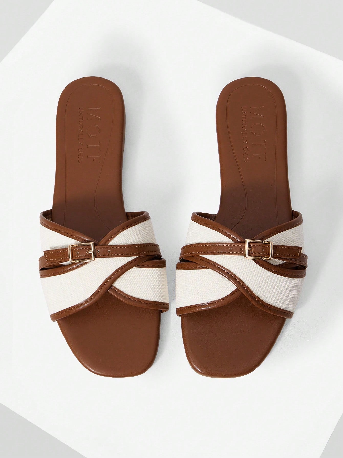 MOTF LADIES SWEET COLOUR MATCHING BUCKLE BROWN FLAT SANDALS