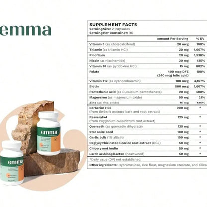 [Mother's Day Gift For Mom]Emma Gut Health Daily Digestive Support Supplement| Doctor Endorsed Formula For Men & Women| With Berberine, Resveratrol & Quercetin| Supports Gut Health, Bloating Relief