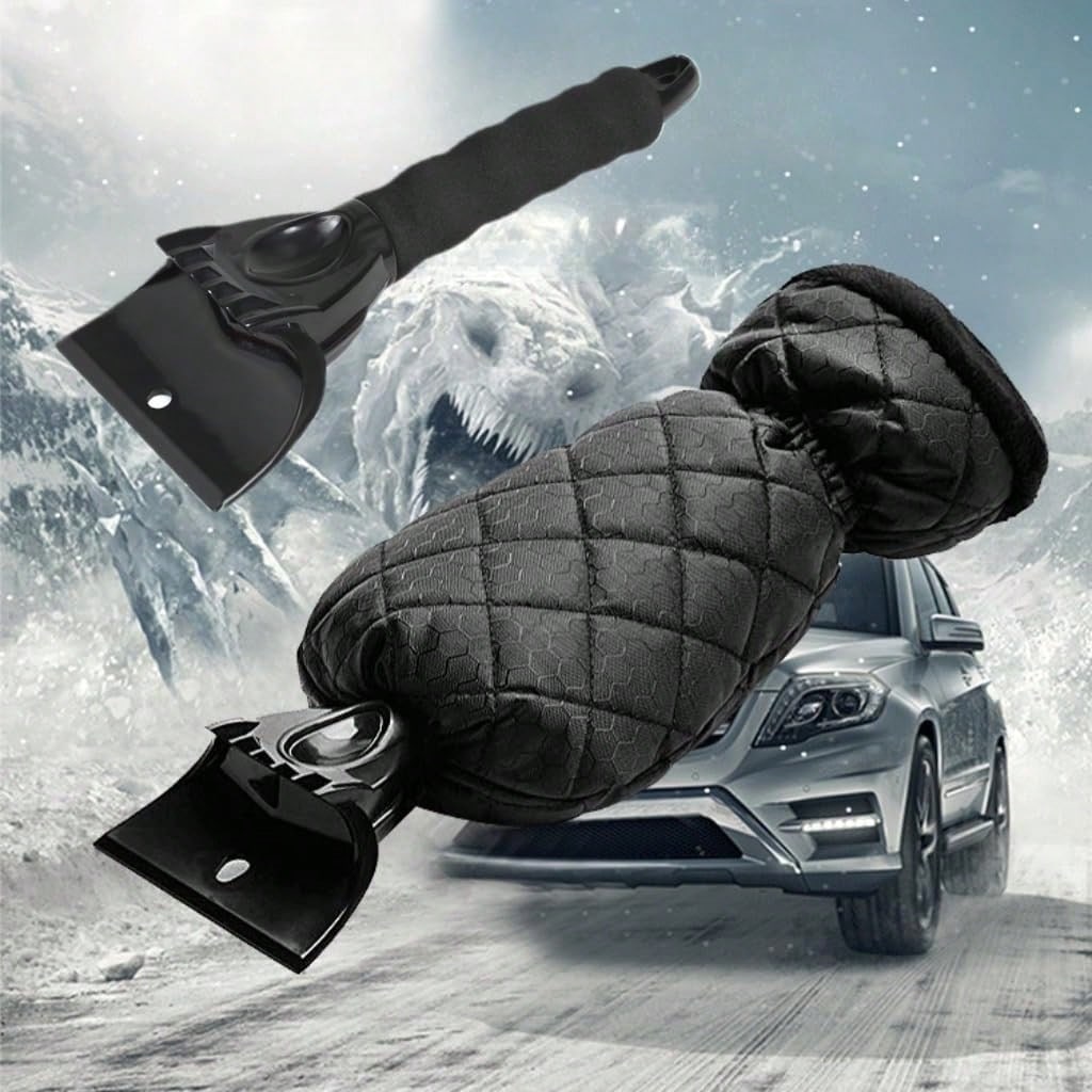 MOTOMATE Car Ice Scraper, Auto Windshield Ice Shovel With Warm Thermal Waterproof Glove, Scratch-Free Car Window Snow Scraper Mitt Windproof Winter Cleaning Tool For Most Vehicles (Black)