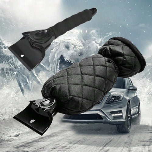 MOTOMATE Car Ice Scraper, Auto Windshield Ice Shovel With Warm Thermal Waterproof Glove, Scratch-Free Car Window Snow Scraper Mitt Windproof Winter Cleaning Tool For Most Vehicles (Black)