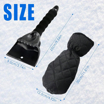 MOTOMATE Car Ice Scraper, Auto Windshield Ice Shovel With Warm Thermal Waterproof Glove, Scratch-Free Car Window Snow Scraper Mitt Windproof Winter Cleaning Tool For Most Vehicles (Black)