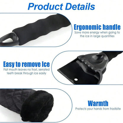 MOTOMATE Car Ice Scraper, Auto Windshield Ice Shovel With Warm Thermal Waterproof Glove, Scratch-Free Car Window Snow Scraper Mitt Windproof Winter Cleaning Tool For Most Vehicles (Black)
