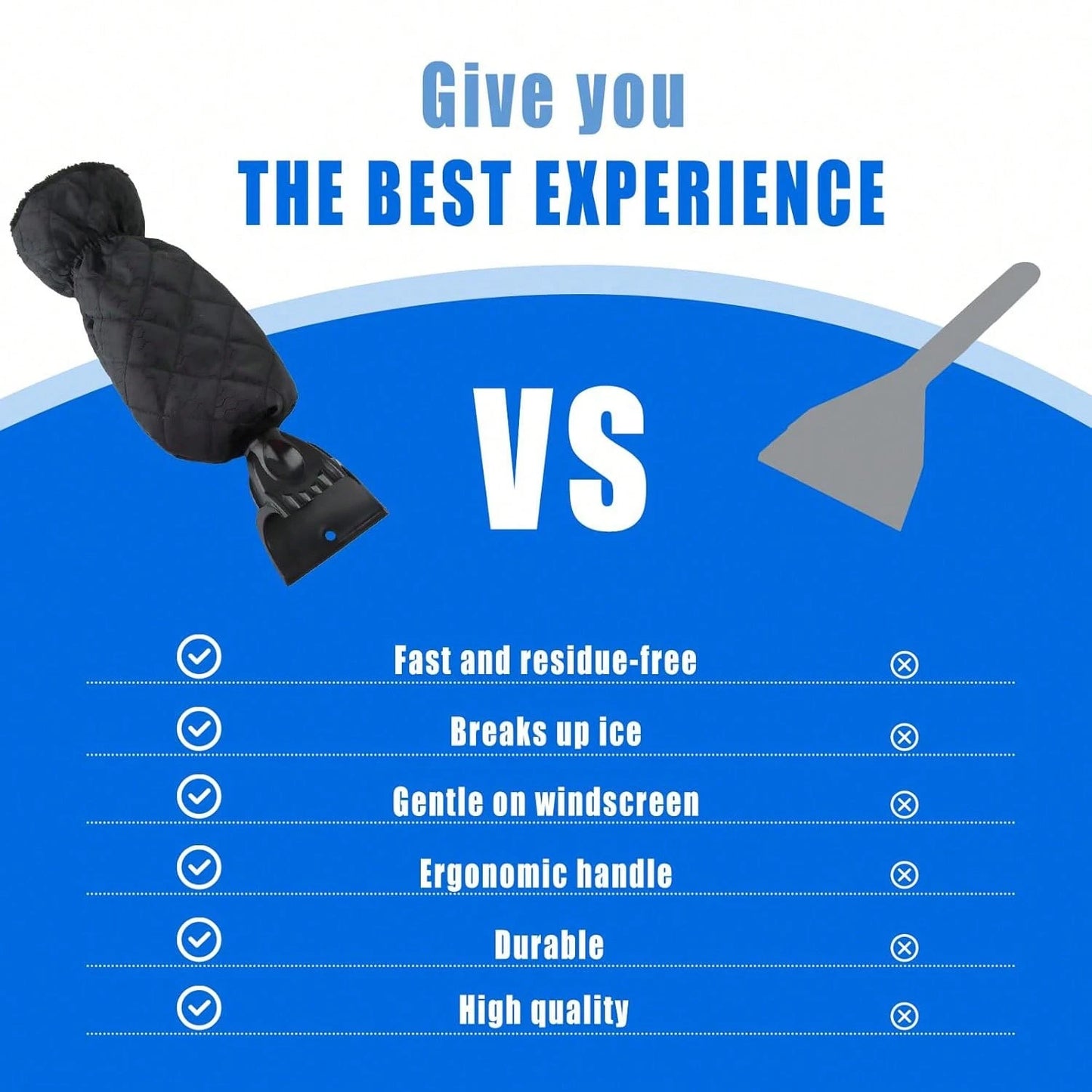MOTOMATE Car Ice Scraper, Auto Windshield Ice Shovel With Warm Thermal Waterproof Glove, Scratch-Free Car Window Snow Scraper Mitt Windproof Winter Cleaning Tool For Most Vehicles (Black)