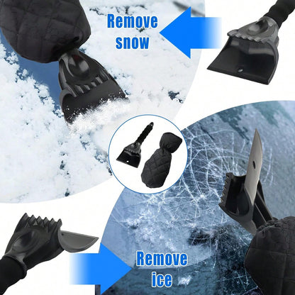 MOTOMATE Car Ice Scraper, Auto Windshield Ice Shovel With Warm Thermal Waterproof Glove, Scratch-Free Car Window Snow Scraper Mitt Windproof Winter Cleaning Tool For Most Vehicles (Black)