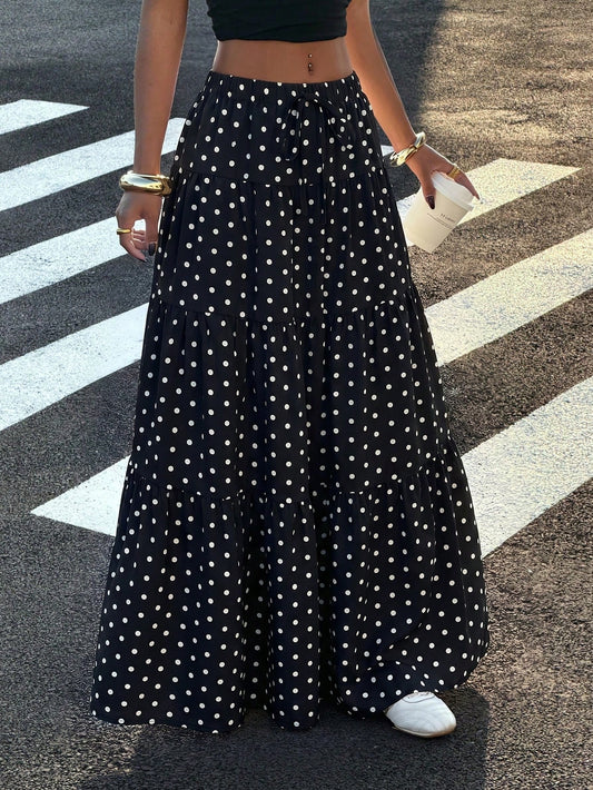 Muchica Women's Polka Dot Casual Boho Versatile Date Vacation Outing A-Line Skirt Black And White Polka Dot Summer