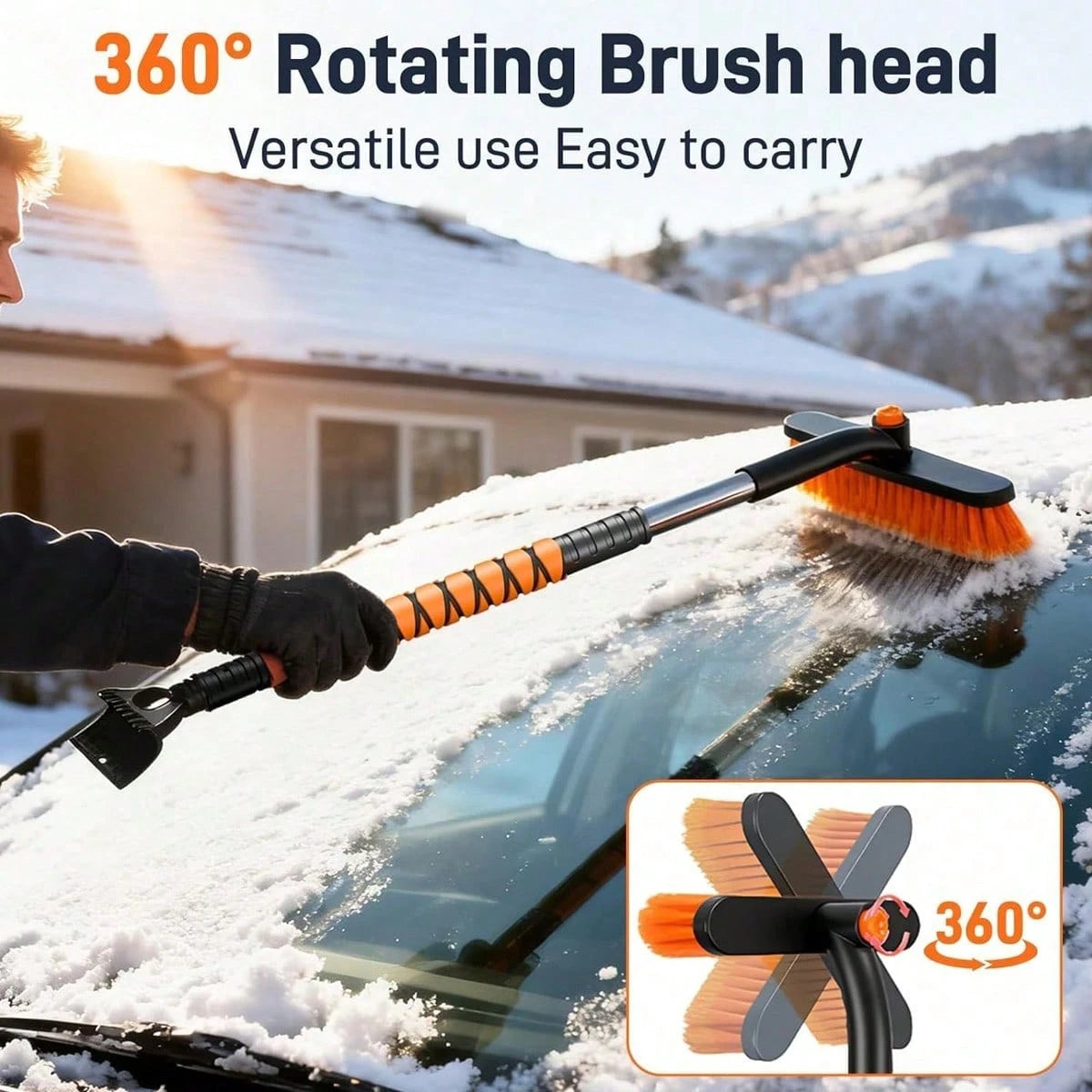 Multi-Functional Snow Brush Ice Scraper With Detachable Ergonomic Foam Grip For Car Automobile Vehicle Window SUV Truck Windshield Patios Driveways Sidewalks Winter Snow Removal