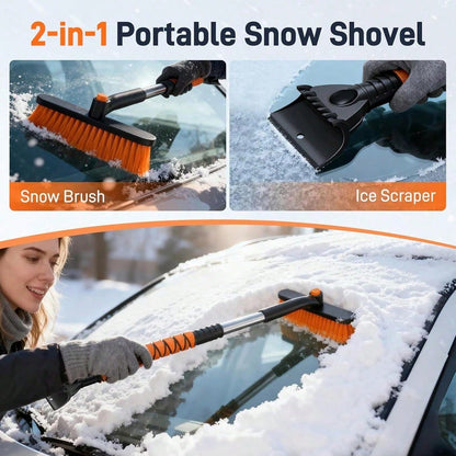 Multi-Functional Snow Brush Ice Scraper With Detachable Ergonomic Foam Grip For Car Automobile Vehicle Window SUV Truck Windshield Patios Driveways Sidewalks Winter Snow Removal
