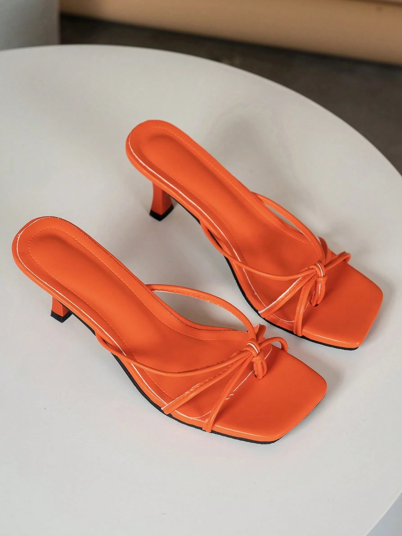 Multi-Strap Criss-Cross Design Slip-On Square Toe Stiletto Heels, Fashionable High Heel Sandals For Women, Comfortable Brown High Heels, Kitten Heel, Elegant High Heels For Women, Suitable For Formal