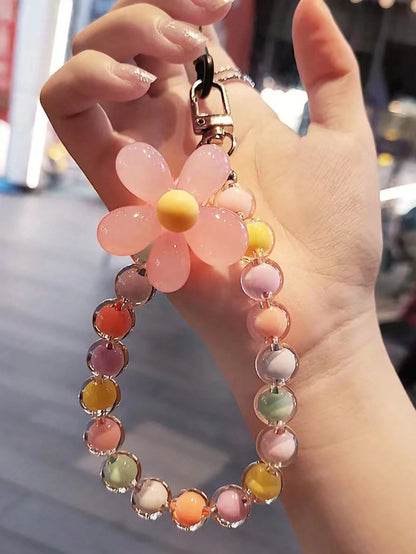 Multicolor Beaded Lanyard Handmade Flower Bead Phone Strap Bracelet Bag Pendant Keychain Korean/Japanese Inspired Summer Floral Bridesmaid Gifts Phone Charm
