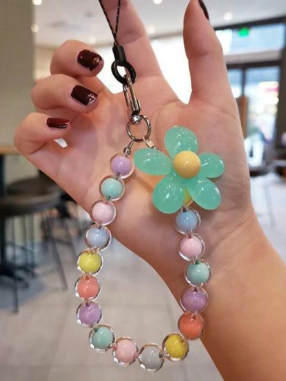 Multicolor Beaded Lanyard Handmade Flower Bead Phone Strap Bracelet Bag Pendant Keychain Korean/Japanese Inspired Summer Floral Bridesmaid Gifts Phone Charm