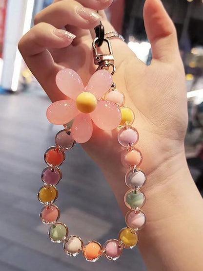 Multicolor Beaded Lanyard Handmade Flower Bead Phone Strap Bracelet Bag Pendant Keychain Korean/Japanese Inspired Summer Floral Bridesmaid Gifts Phone Charm