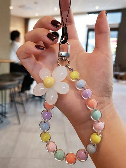 Multicolor Beaded Lanyard Handmade Flower Bead Phone Strap Bracelet Bag Pendant Keychain Korean/Japanese Inspired Summer Floral Bridesmaid Gifts Phone Charm