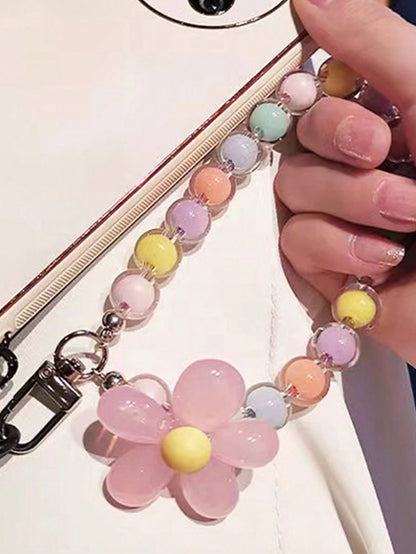 Multicolor Beaded Lanyard Handmade Flower Bead Phone Strap Bracelet Bag Pendant Keychain Korean/Japanese Inspired Summer Floral Bridesmaid Gifts Phone Charm