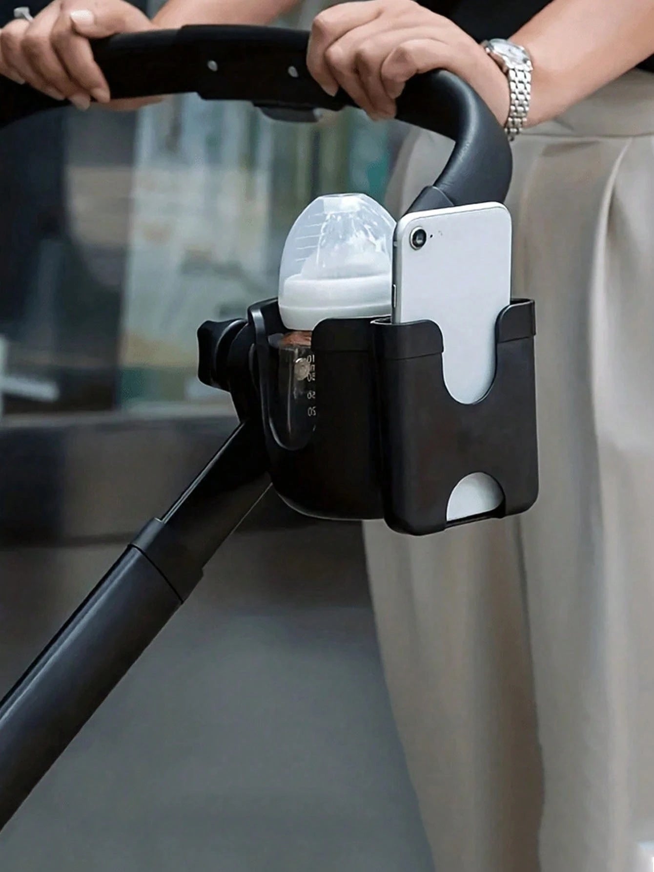 Multifunctional Baby Stroller Cup Holder & Phone Holder, With Bottle And Phone Bracket, Adjustable Clip, Suitable For 0-6 Years Old Children- Easy Installation, For Mom
