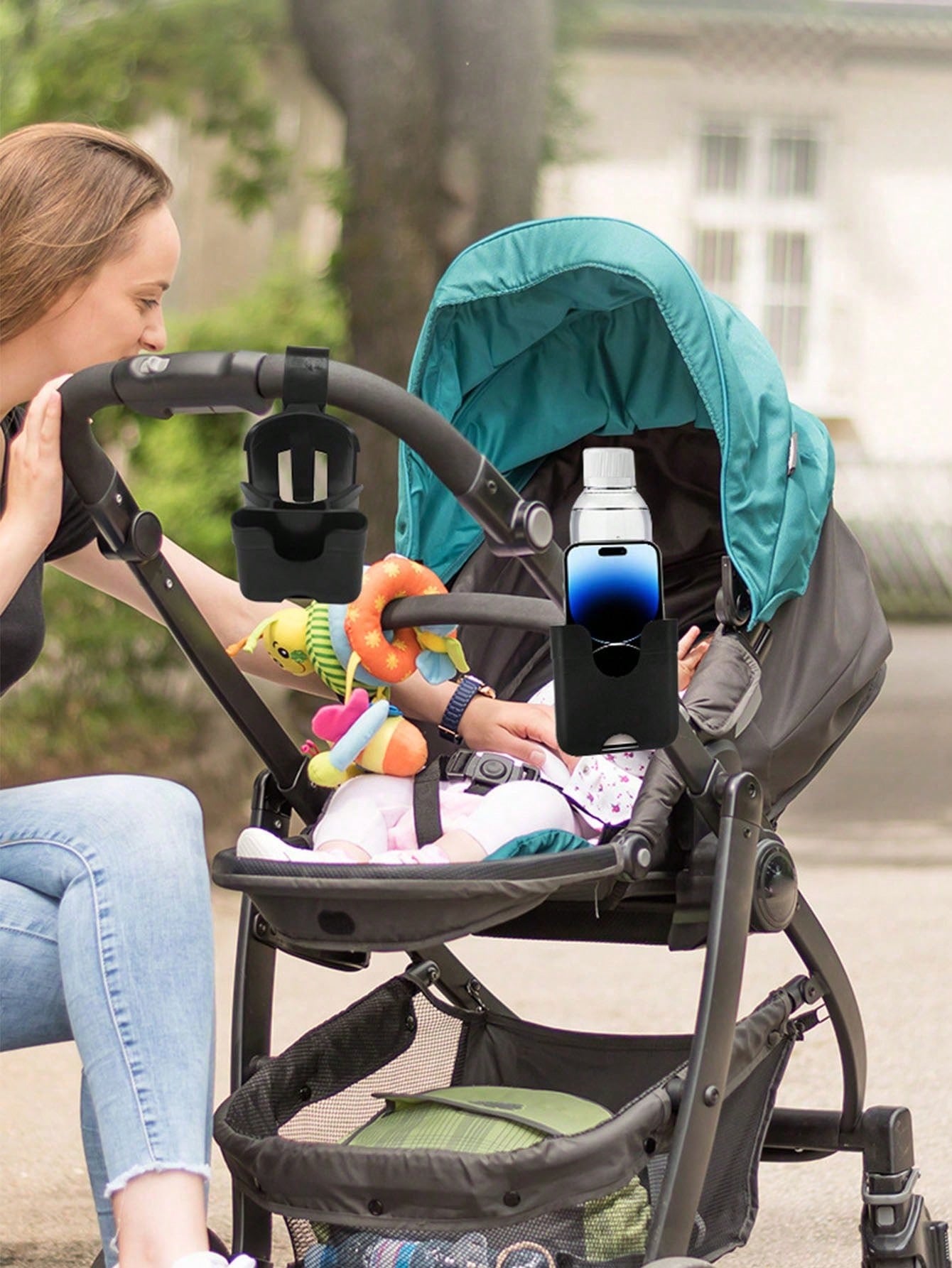 Multifunctional Baby Stroller Cup Holder & Phone Holder, With Bottle And Phone Bracket, Adjustable Clip, Suitable For 0-6 Years Old Children- Easy Installation, For Mom