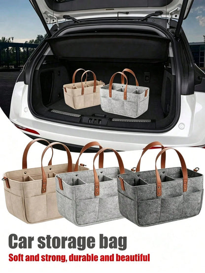 Multifunctional Felt Car Trunk Storage Bag, Durable Fiber Material, With Handle, Dustproof And Moisture-Proof, Practical Car Accessory