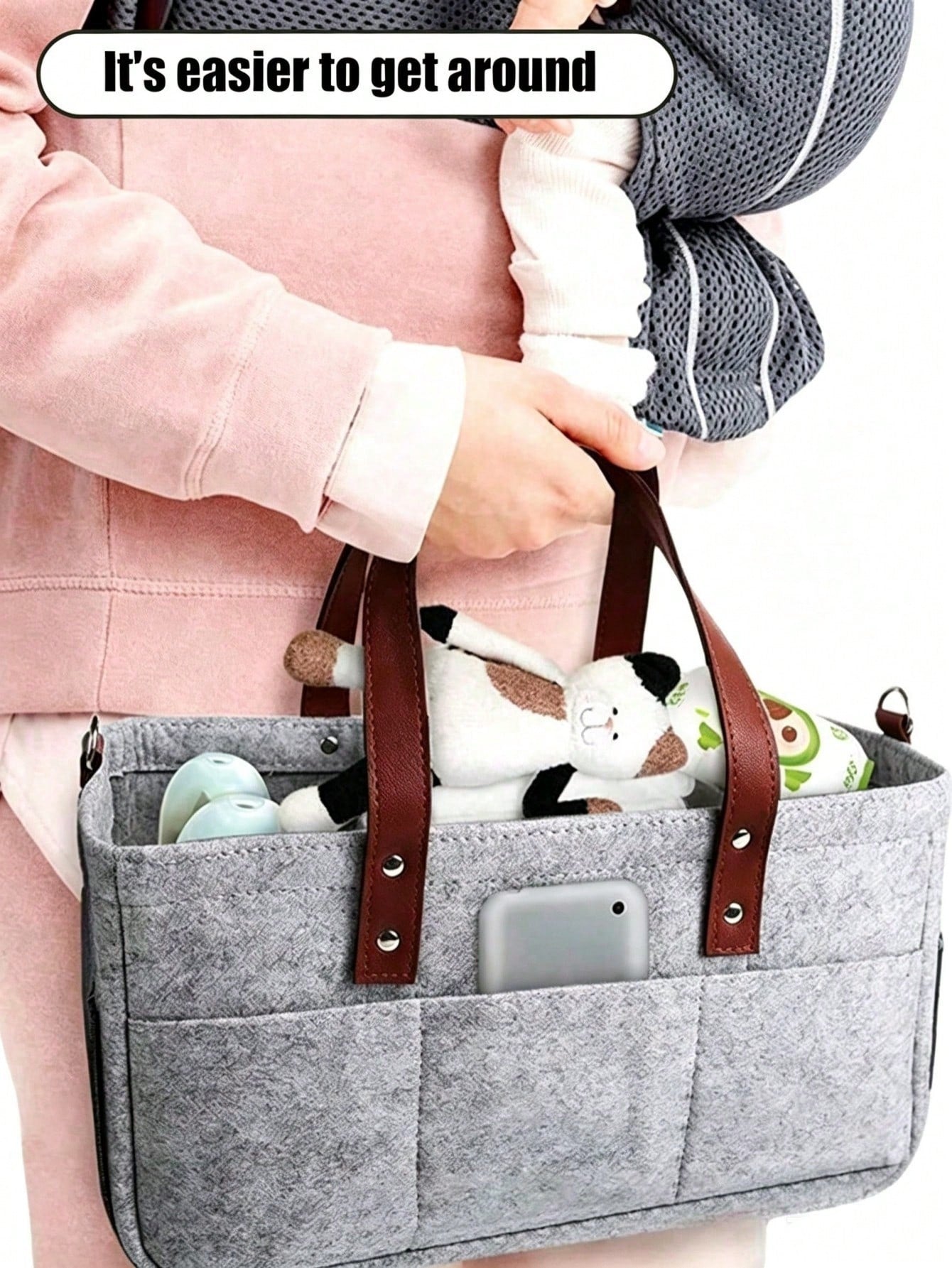 Multifunctional Felt Car Trunk Storage Bag, Durable Fiber Material, With Handle, Dustproof And Moisture-Proof, Practical Car Accessory