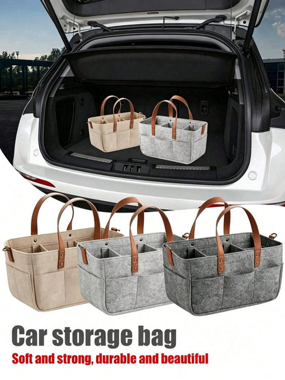 Multifunctional Felt Car Trunk Storage Bag, Durable Fiber Material, With Handle, Dustproof And Moisture-Proof, Practical Car Accessory