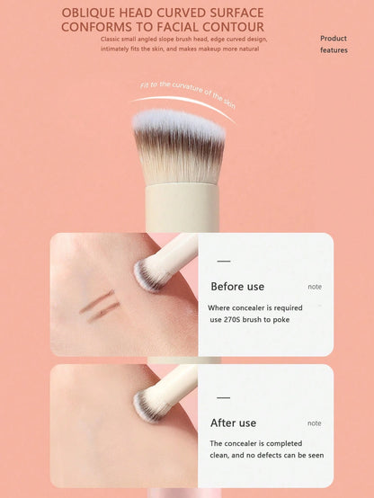 mulynsie 1pc Concealer Brush Mini Oblique Flat-Topped Kabuki Nose Contour Brush, For Covering, Blending, Setting, Powdering, Liquid Cream And Foundation, 270s Face Concealer Repair And Beauty Makeup B