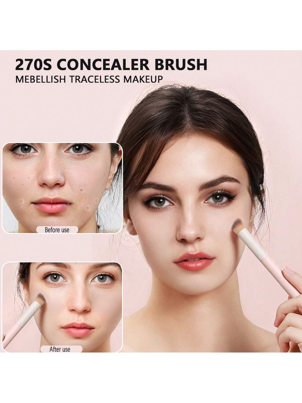 mulynsie 1pc Concealer Brush Mini Oblique Flat-Topped Kabuki Nose Contour Brush, For Covering, Blending, Setting, Powdering, Liquid Cream And Foundation, 270s Face Concealer Repair And Beauty Makeup B