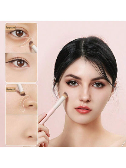mulynsie 1pc Concealer Brush Mini Oblique Flat-Topped Kabuki Nose Contour Brush, For Covering, Blending, Setting, Powdering, Liquid Cream And Foundation, 270s Face Concealer Repair And Beauty Makeup B