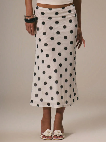 MUSERA Mesh Polka Dot Fun Cute Dainty Girly Summer Skirt Cute Graduation Polka Dot Skirt Vacation Holiday Work Office Back To School