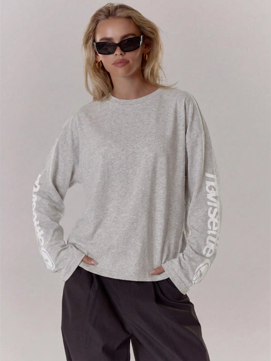 MUSERA Oversized Graphic Sleeve Long Sleeve Top T-Shirt Cool Girl, Streetstyle, Everyday,,, Varsity, 1997 Holiday Vacation Graphic Tees Spring Summer