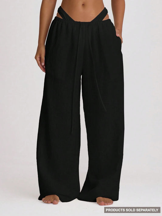 Musera Resort Drawstring Wide Leg Linen Trousers Cover Up Swim Vacation Holiday Summer Travel Beachwear Basics Hen Do Wedding Bridal Bachelorette Resort Core