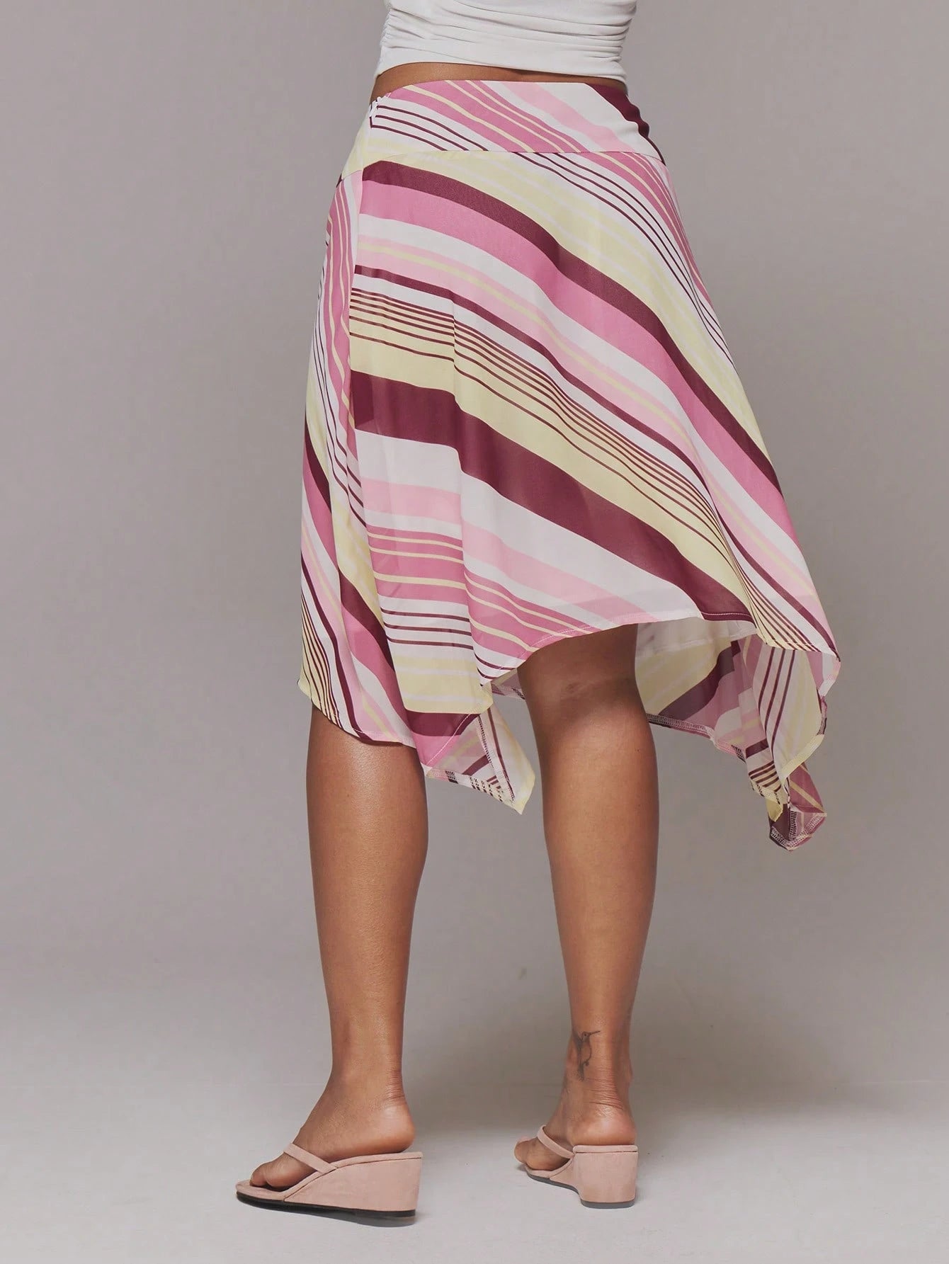 MUSERA Stripey Printed Flowy Asymmetric Hem Midi Skirt Summer Spring Sexy Cute Holiday Vacation Going Out Occasion Ibiza Elegant Sunset Ties Y2K Party